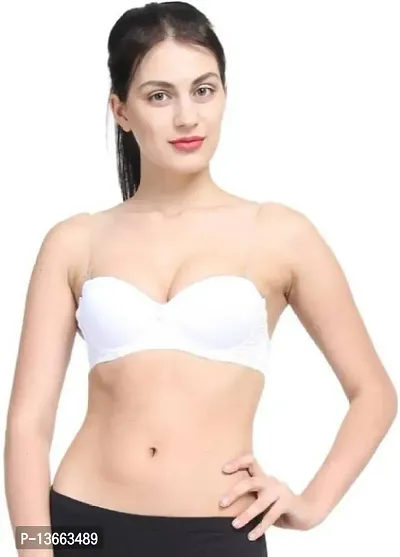 Elegant Polycotton Wired Push-Up Backless Transparent Strap Bras-thumb0