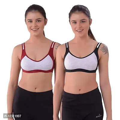 Penance For You Women Sports Non Padded Bra Black, Maroon Cotton Blend Non Wired Size: 34D