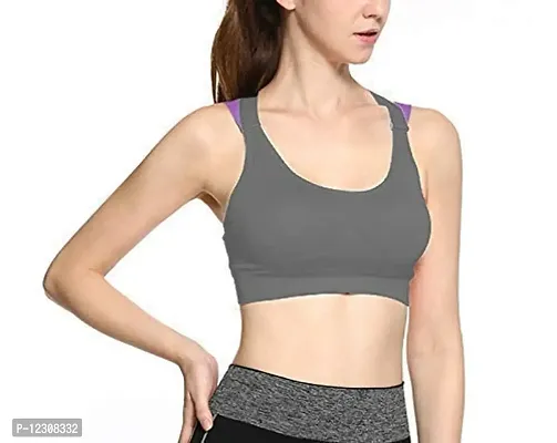 PENANCE FOR YOU Women's Polyamide, Nylon & Spandex Seamless Lightly Padded Under Wired Imported Sports Bra (Grey, 34)-thumb2