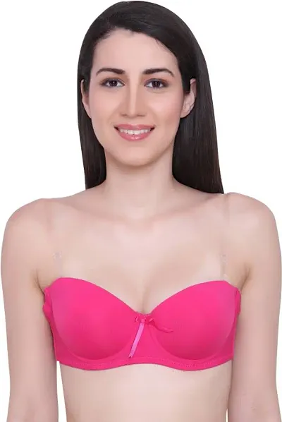Buy Elegant Polycotton Wired Push-Up Backless Transparent Strap