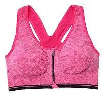 Penance for you Women's Seamless Lightly Padded Wired Sports Bra Front Zipper Pink-thumb3