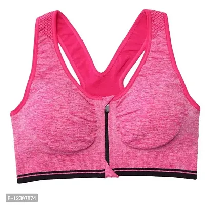 Penance for you Women's Seamless Lightly Padded Wired Sports Bra Front Zipper Pink-thumb4