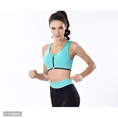 Penance for you Women's Seamless Lightly Padded Wired Sports Bra Front Zipper SkyBlue-thumb3