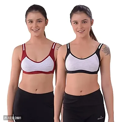 Penance For You Women Sports Non Padded Bra Black, Maroon Cotton Blend Non Wired Size: 38A-thumb0