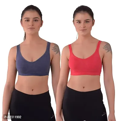 Penance For You Women Sports Non Padded Bra Navy Blue, Red Cotton Blend Non Wired Size: 28D