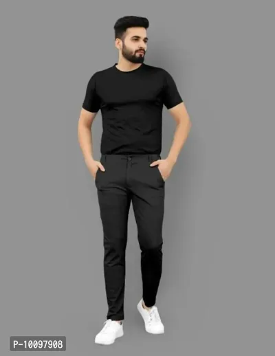 Classic Cotton Blend Solid Casual Trousers for Men-thumb2