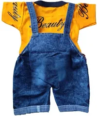 Dungaree For Baby Boys  Baby Girls Printed Denim  (Yellow, Pack of 1)-thumb2