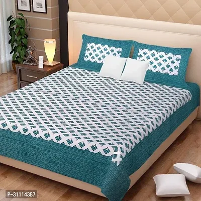 Comfortable Cotton Jaipuri Printed Double Bedsheet with Two Pillow Covers-thumb0