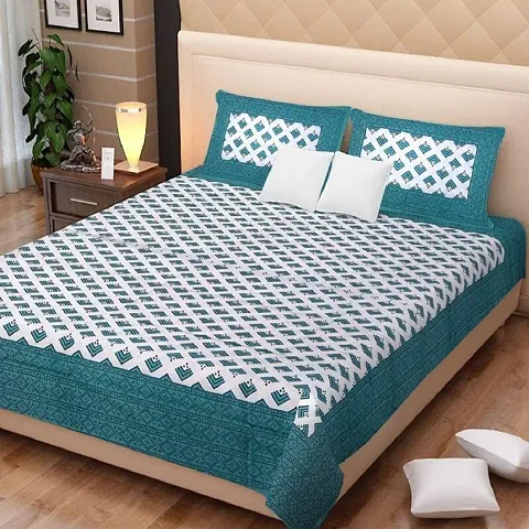 Cotton Ethnic Printed Double Bedsheet with 2 Pillow Covers