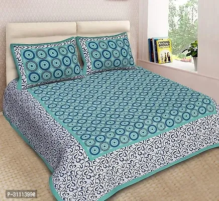 Comfortable Cotton Jaipuri Printed Double Bedsheet with Two Pillow Covers-thumb0