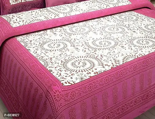 Elegant  Cotton Printed Double Bedsheet With Pillow Covers-thumb2