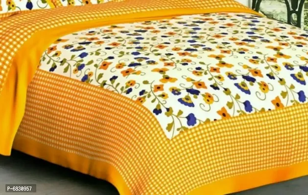 Elegant  Cotton Printed Double Bedsheet With Pillow Covers-thumb2