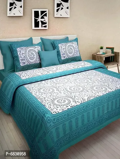 Elegant  Cotton Printed Double Bedsheet With Pillow Covers