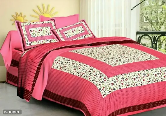 Elegant  Cotton Printed Double Bedsheet With Pillow Covers-thumb0