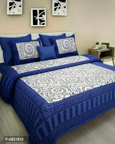 Elegant  Cotton Printed Double Bedsheet With Pillow Covers-thumb0