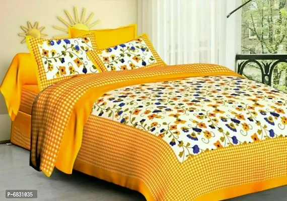 Elegant  Cotton Printed Double Bedsheet With Pillow Covers-thumb0