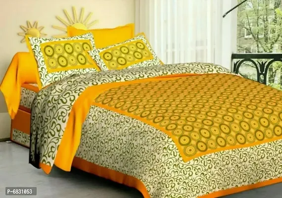 Elegant  Cotton Printed Double Bedsheet With Pillow Covers