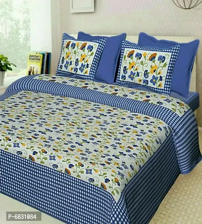 Elegant  Cotton Printed Double Bedsheet With Pillow Covers-thumb0