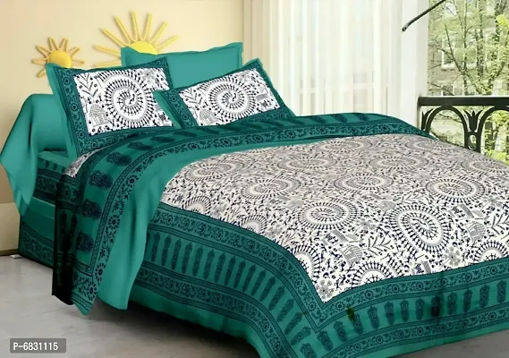 Elegant  Cotton Printed Double Bedsheet With Pillow Covers-thumb0