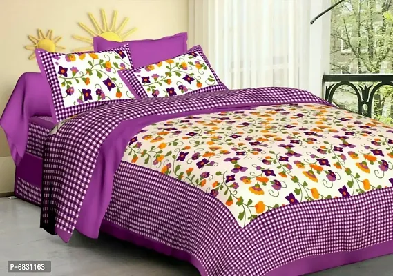 Elegant  Cotton Printed Double Bedsheet With Pillow Covers-thumb0