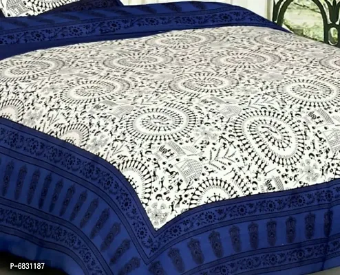 Elegant  Cotton Printed Double Bedsheet With Pillow Covers-thumb2