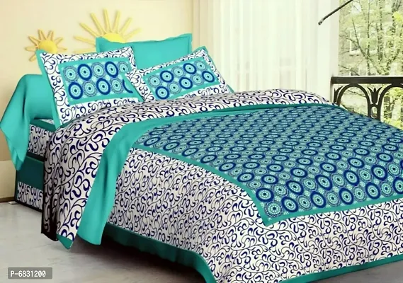 Elegant  Cotton Printed Double Bedsheet With Pillow Covers-thumb0