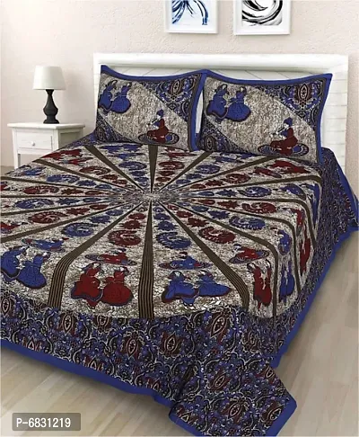 Elegant  Cotton Printed Double Bedsheet With Pillow Covers