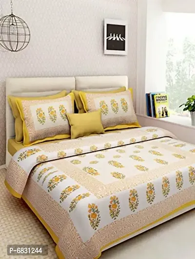 Elegant  Cotton Printed Double Bedsheet With Pillow Covers-thumb0