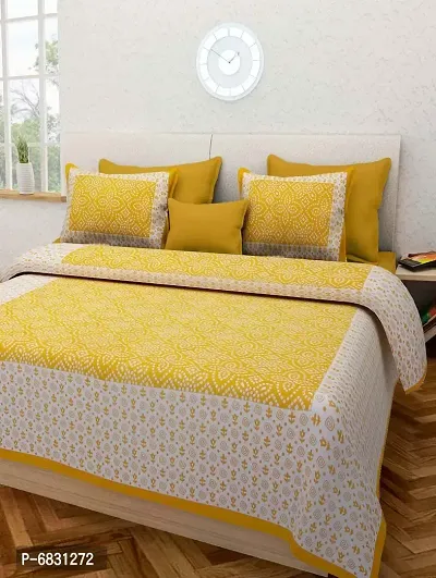 Elegant  Cotton Printed Double Bedsheet With Pillow Covers-thumb0