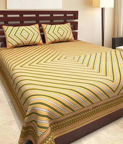 Multicolored Printed Cotton Double Bed Sheet