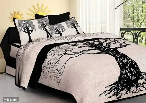 Elegant  Cotton Printed Double Bedsheet With Pillow Covers-thumb0