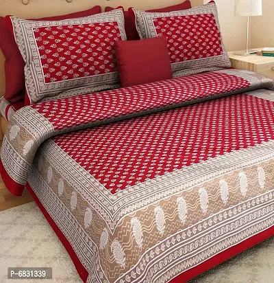 Elegant  Cotton Printed Double Bedsheet With Pillow Covers-thumb2