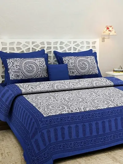 Multicolored Cotton Blend Printed Bedsheet With Two Pillow Covers