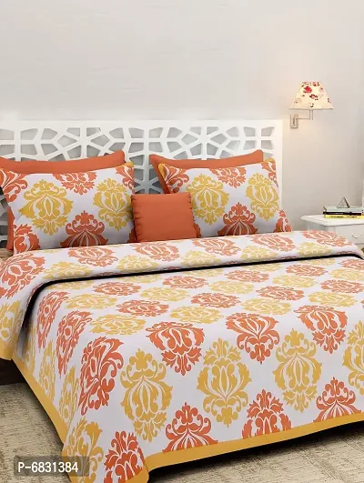 Elegant  Cotton Printed Double Bedsheet With Pillow Covers