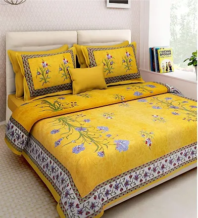 Printed Cotton Double Bedsheet with 2 Pillow Covers