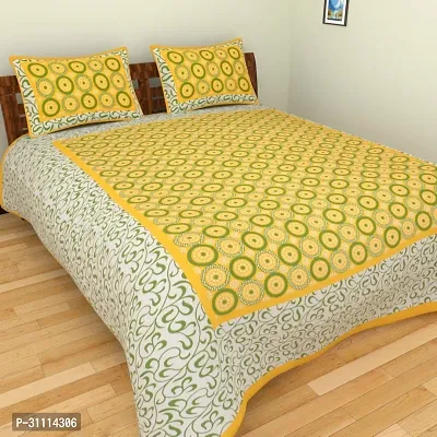 Comfortable Cotton Printed Double Bedsheet with Two Pillow Covers-thumb0