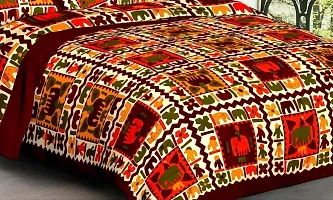 Comfortable Cotton Jaipuri Printed Double Bedsheet with Two Pillow Covers-thumb1