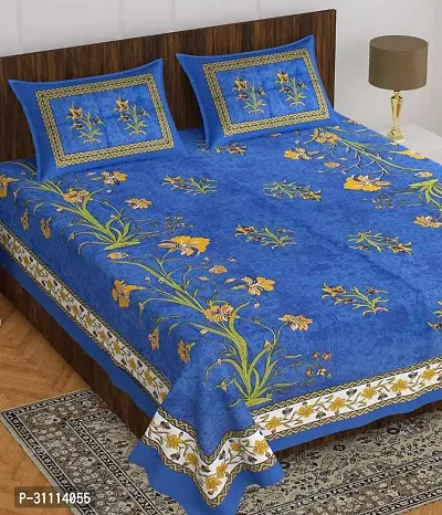 Comfortable Cotton Jaipuri Printed Double Bedsheet with Two Pillow Covers-thumb0