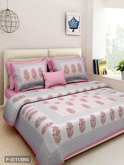 Comfortable Cotton Jaipuri Printed Double Bedsheet with Two Pillow Covers