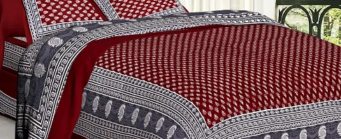 Comfortable Cotton Jaipuri Printed Double Bedsheet with Two Pillow Covers-thumb1