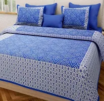 Comfortable Cotton Jaipuri Printed Double Bedsheet with Two Pillow Covers-thumb1