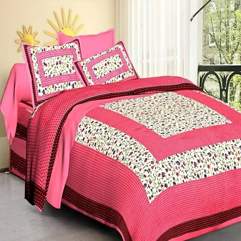 Printed Cotton Double Bedsheet with 2 Pillow Cover