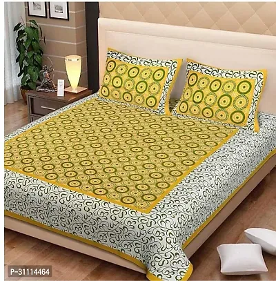 Comfortable Cotton Jaipuri Printed Double Bedsheet with Two Pillow Covers-thumb0