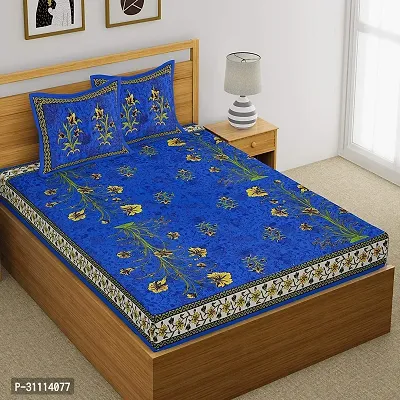 Comfortable Cotton Jaipuri Printed Double Bedsheet with Two Pillow Covers-thumb0