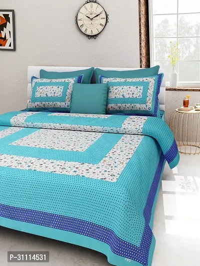 Comfortable Cotton Jaipuri Printed Double Bedsheet with Two Pillow Covers-thumb0