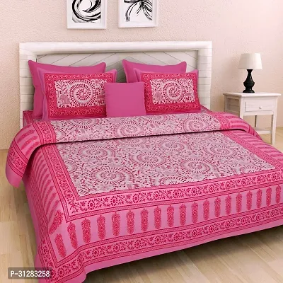 Comfortable Cotton Jaipuri Printed Double Bedsheet with 2 Pillow Covers-thumb0