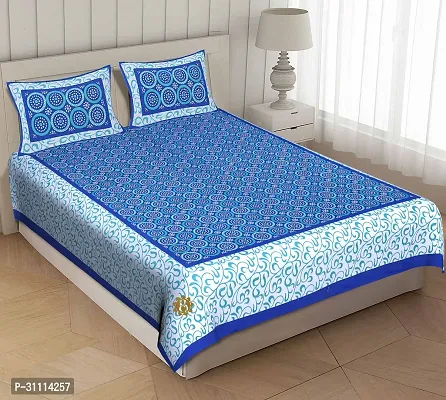 Comfortable Cotton Jaipuri Printed Double Bedsheet with Two Pillow Covers-thumb0