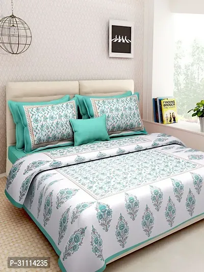 Comfortable Cotton Jaipuri Printed Double Bedsheet with Two Pillow Covers-thumb0