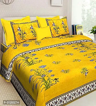 Comfortable Cotton Jaipuri Printed Double Bedsheet with 2 Pillow Covers-thumb0