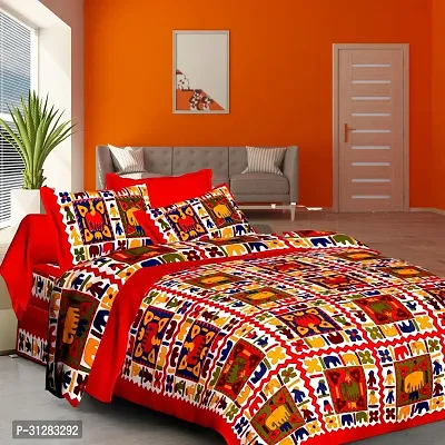 Comfortable Cotton Jaipuri Printed Double Bedsheet with 2 Pillow Covers-thumb0